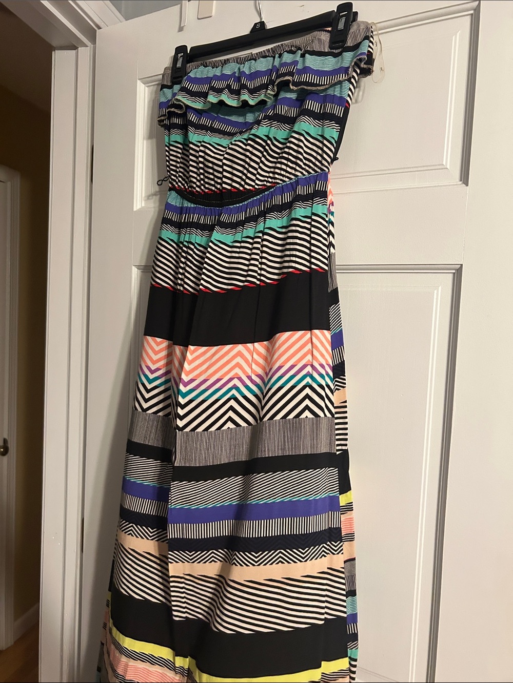 Trixxi Black Strapless Maxi Dress with Multicolor Stripes